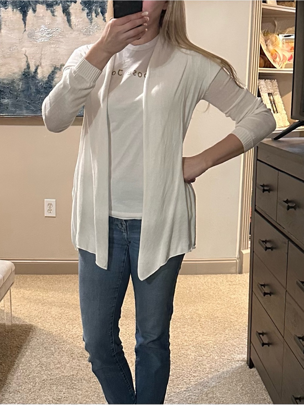 Lightweight Open-Front White Cardigan